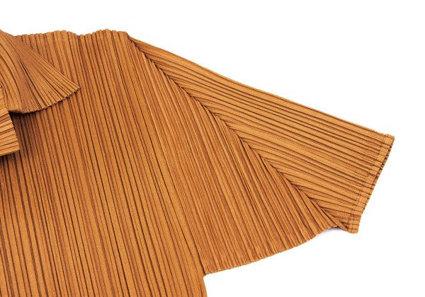 PLEATS PLEASE Pleated Open Collar T-Shirt Orange Size 4