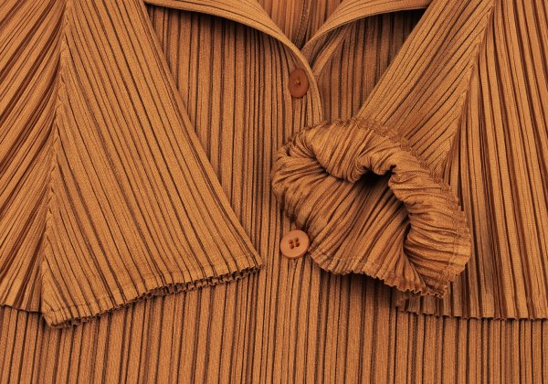 PLEATS PLEASE Pleated Open Collar T-Shirt Orange Size 4