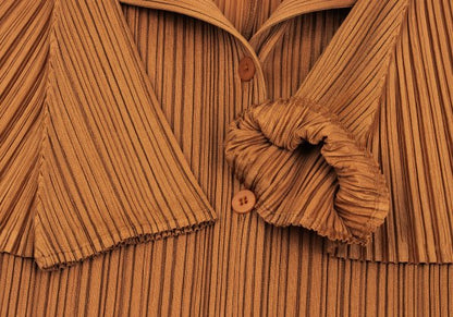 PLEATS PLEASE Pleated Open Collar T-Shirt Orange Size 4