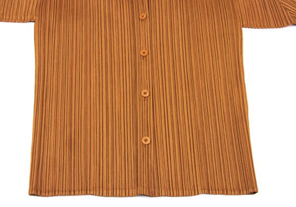 PLEATS PLEASE Pleated Open Collar T-Shirt Orange Size 4