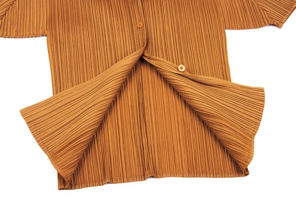 PLEATS PLEASE Pleated Open Collar T-Shirt Orange Size 4