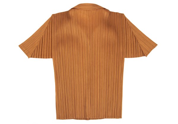 PLEATS PLEASE Pleated Open Collar T-Shirt Orange Size 4