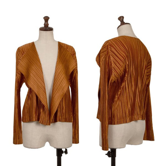 PLEATS PLEASE Shiny Pleated Cardigan Orange Size 3