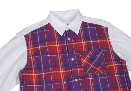 GANRYU Red Multi Check Mesh Long Sleeve Shirt Size L