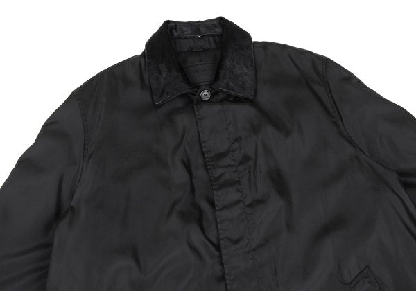 PRADA Calf Hair Panel Nylon Stand Collar Coat Black Size L