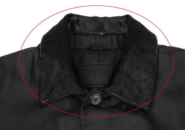 PRADA Calf Hair Panel Nylon Stand Collar Coat Black Size L