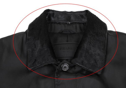 PRADA Calf Hair Panel Nylon Stand Collar Coat Black Size L