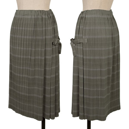 PLEATS PLEASE Pleated Border Side Belt Skirt Charcoal Size 1