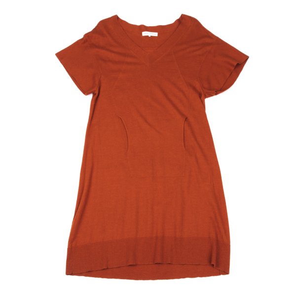 HIROKO KOSHINO Cashmere Blend V-Neck Dress Brick Size 38