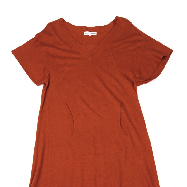 HIROKO KOSHINO Cashmere Blend V-Neck Dress Brick Size 38