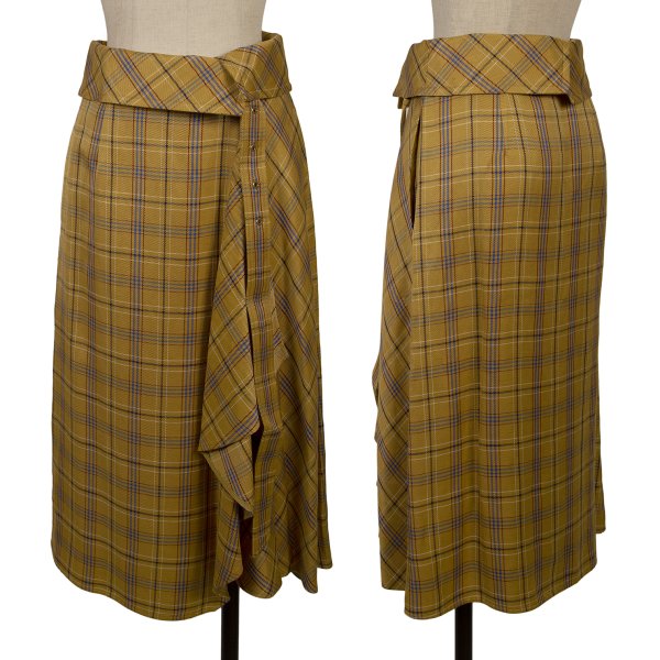 EPOCA Check Belted Wrap Skirt Yellow Size 38