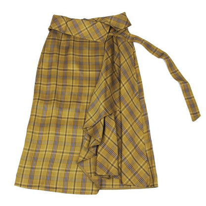 EPOCA Check Belted Wrap Skirt Yellow Size 38