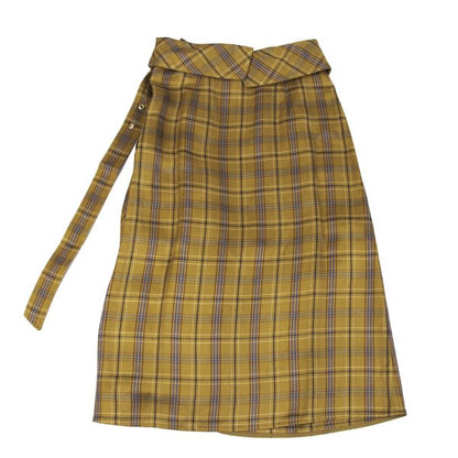 EPOCA Check Belted Wrap Skirt Yellow Size 38