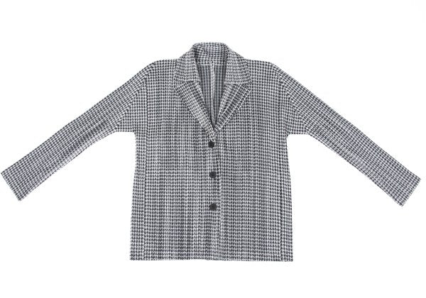 PLEATS PLEASE Pleated Houndstooth Jacket Gray Size 4
