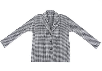 PLEATS PLEASE Pleated Houndstooth Jacket Gray Size 4