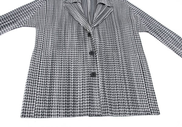 PLEATS PLEASE Pleated Houndstooth Jacket Gray Size 4