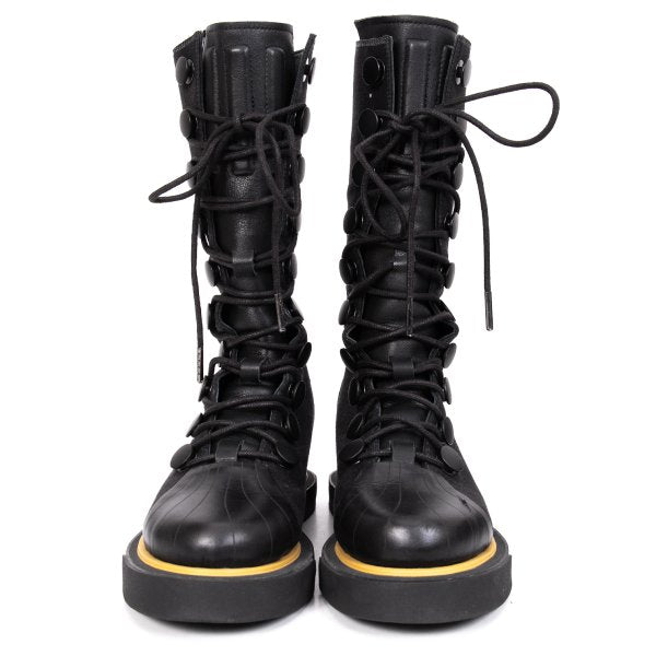 Yohji Yamamoto 17SS Leather Linen Back Boots Black Size 23CM