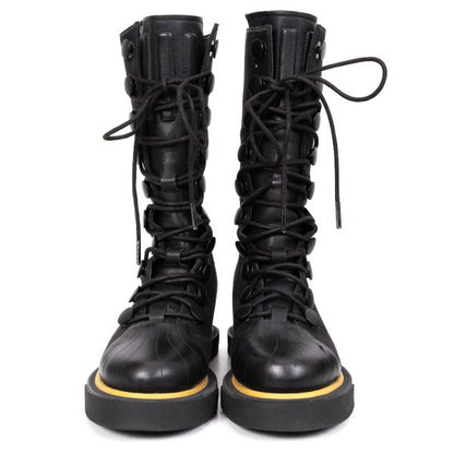 Yohji Yamamoto 17SS Leather Linen Back Boots Black Size 23CM