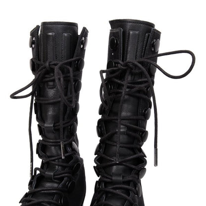 Yohji Yamamoto 17SS Leather Linen Back Boots Black Size 23CM