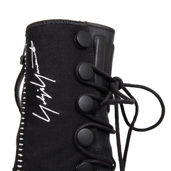 Yohji Yamamoto 17SS Leather Linen Back Boots Black Size 23CM