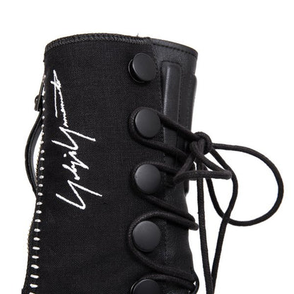 Yohji Yamamoto 17SS Leather Linen Back Boots Black Size 23CM