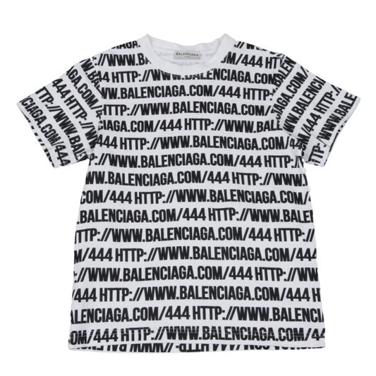 BALENCIAGA All-Over Logo Print Cotton T-Shirt White Size M