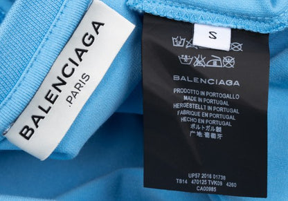 BALENCIAGA SPANDEX Logo Print Cut & Sew Light Blue Size S