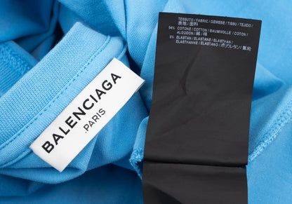 BALENCIAGA SPANDEX Logo Print Cut & Sew Light Blue Size S