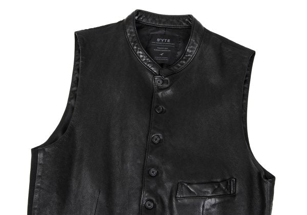 S'YTE Lamb Leather Panel Collarless Vest Black Size 3