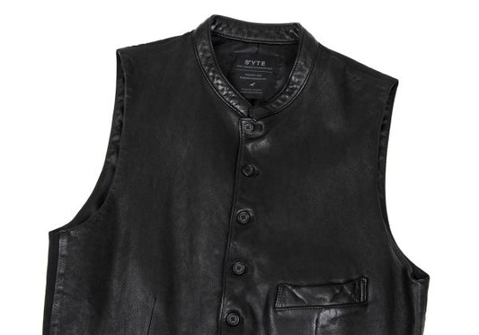 S'YTE Lamb Leather Panel Collarless Vest Black Size 3