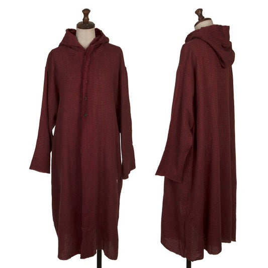 JURGEN LEHL Babaghuri Wool Grid Check Hooded Red Blue Coat Size M