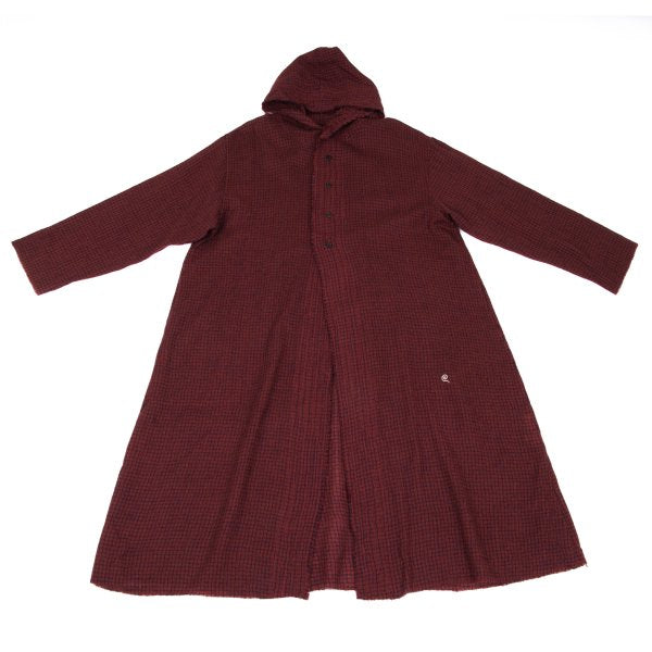 JURGEN LEHL Babaghuri Wool Grid Check Hooded Red Blue Coat Size M