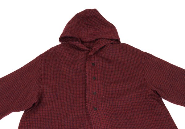 JURGEN LEHL Babaghuri Wool Grid Check Hooded Red Blue Coat Size M
