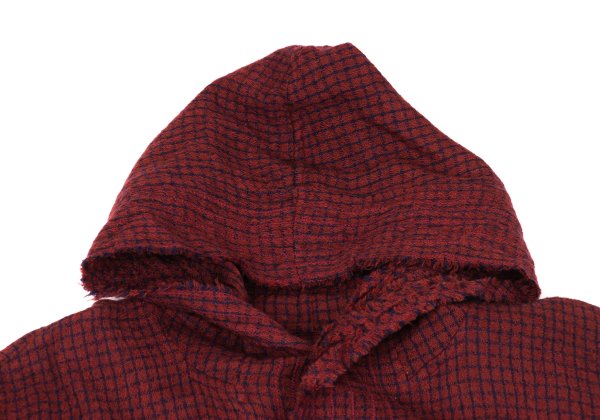 JURGEN LEHL Babaghuri Wool Grid Check Hooded Red Blue Coat Size M