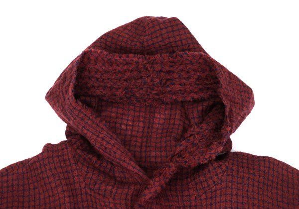 JURGEN LEHL Babaghuri Wool Grid Check Hooded Red Blue Coat Size M