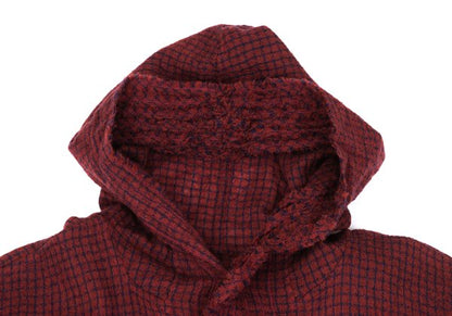JURGEN LEHL Babaghuri Wool Grid Check Hooded Red Blue Coat Size M