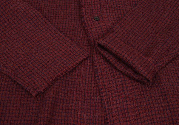 JURGEN LEHL Babaghuri Wool Grid Check Hooded Red Blue Coat Size M