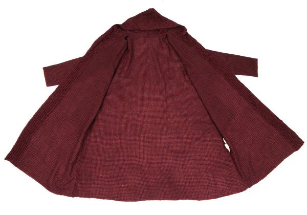 JURGEN LEHL Babaghuri Wool Grid Check Hooded Red Blue Coat Size M