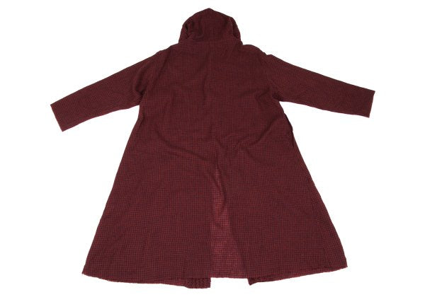 JURGEN LEHL Babaghuri Wool Grid Check Hooded Red Blue Coat Size M