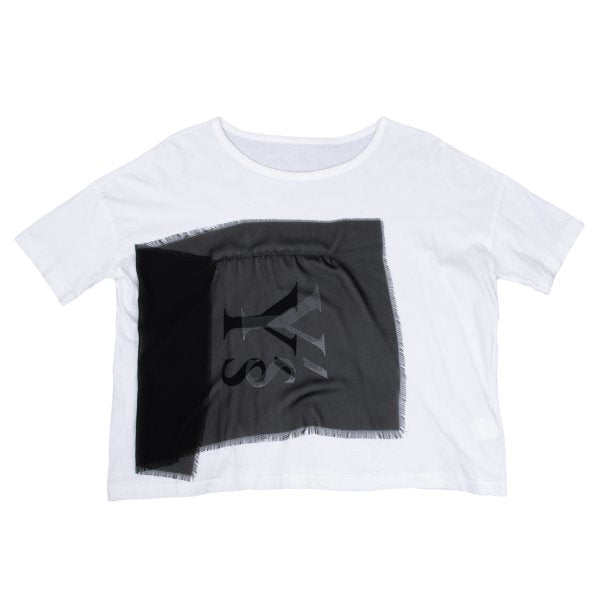 Y's Mixed Material Logo Print T-Shirt White Black Size 2