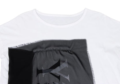 Y's Mixed Material Logo Print T-Shirt White Black Size 2