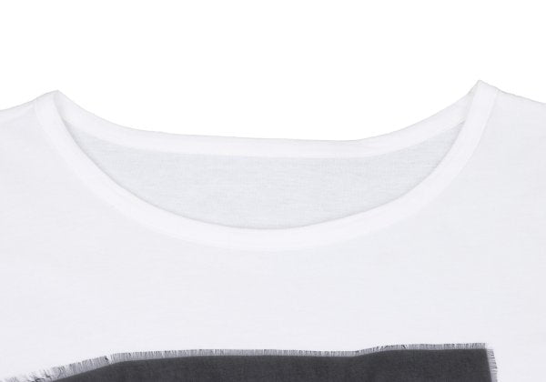 Y's Mixed Material Logo Print T-Shirt White Black Size 2
