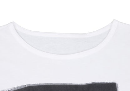 Y's Mixed Material Logo Print T-Shirt White Black Size 2