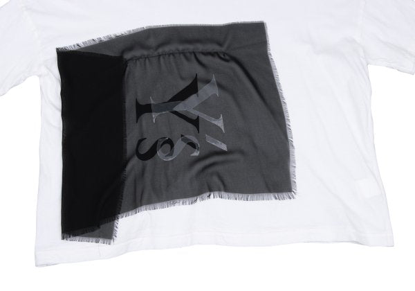 Y's Mixed Material Logo Print T-Shirt White Black Size 2
