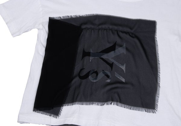 Y's Mixed Material Logo Print T-Shirt White Black Size 2