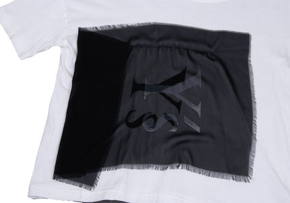 Y's Mixed Material Logo Print T-Shirt White Black Size 2