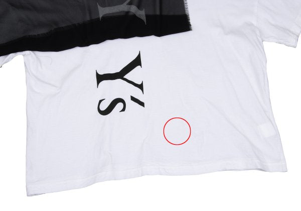 Y's Mixed Material Logo Print T-Shirt White Black Size 2