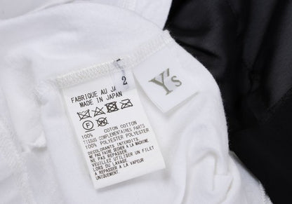 Y's Mixed Material Logo Print T-Shirt White Black Size 2