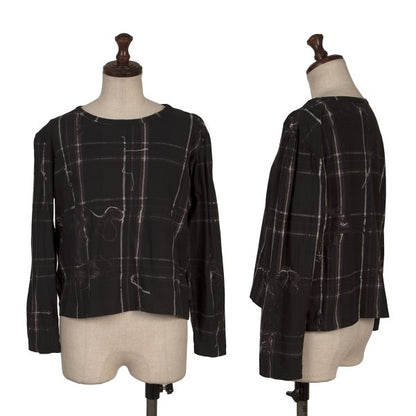 Y's Black Frayed Check Print Long Sleeve Tee Size 2