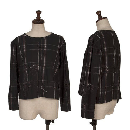 Y's Black Frayed Check Print Long Sleeve Tee Size 2